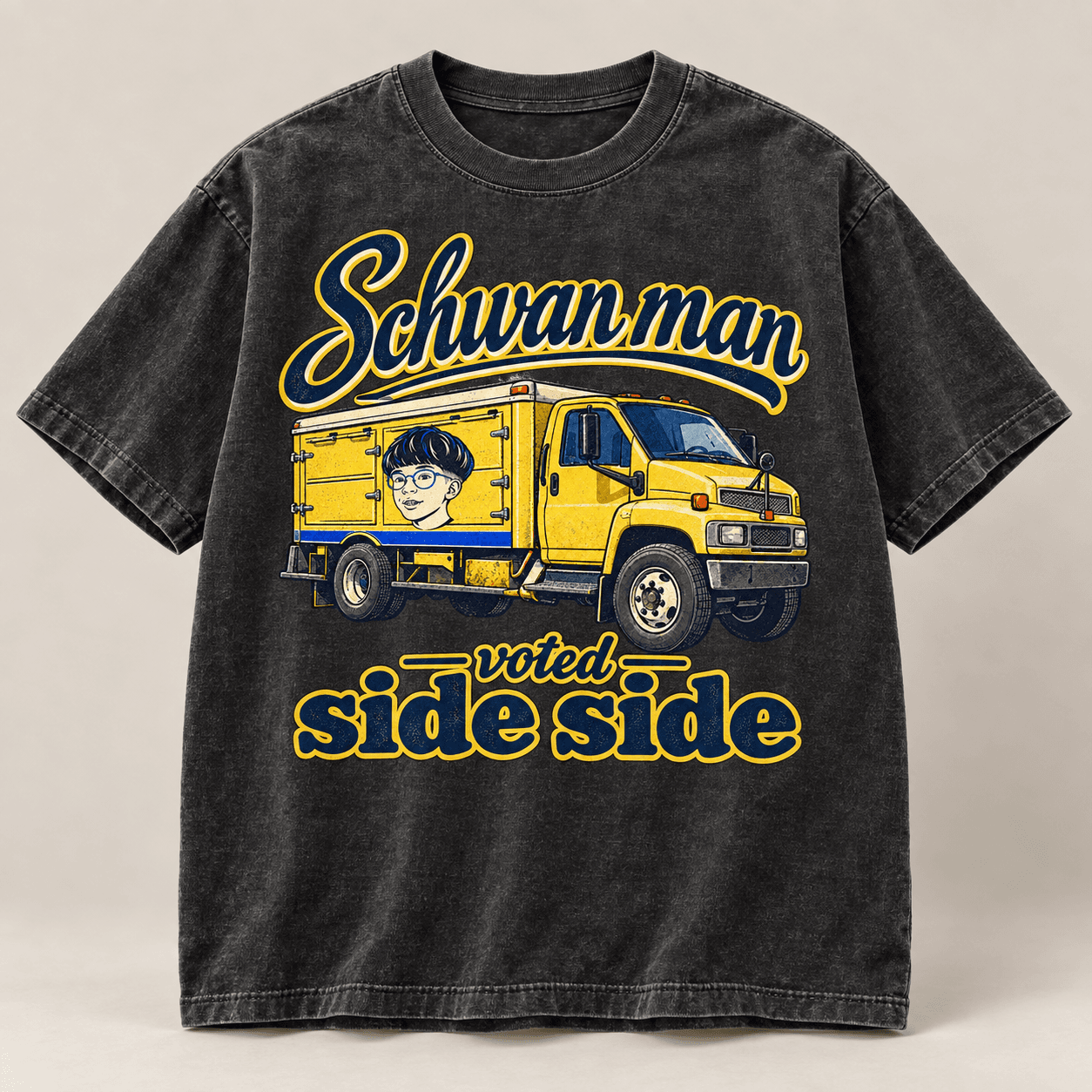Charcoal Schwan man voted side side tee concept mockup